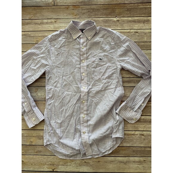 EUC Vineyard Vines Men's Pink Checked LS Button-Down Slim Fit Tucker Shirt sz XS - Picture 1 of 7